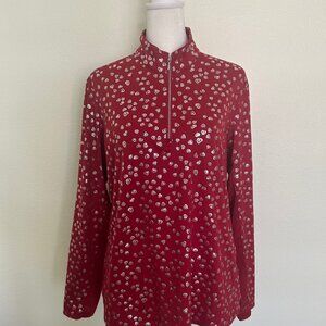 San Soleil Shirt 1/4 Zip Pullover Womens Red Heart Print LS UPF50 SZM Sports